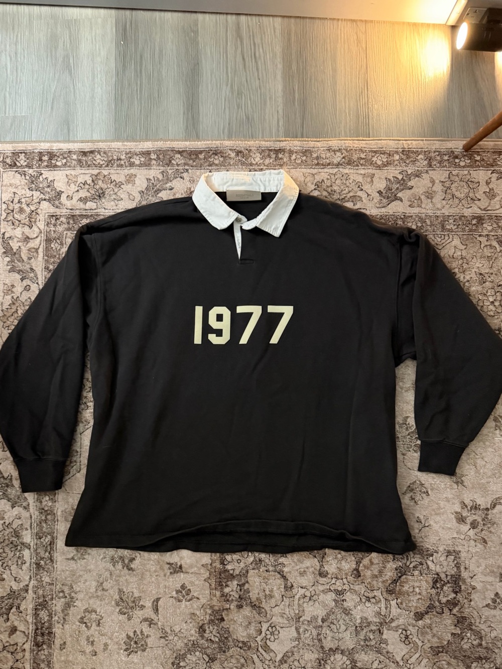 Essentials Black Rugby Polo with White Contrast Collar